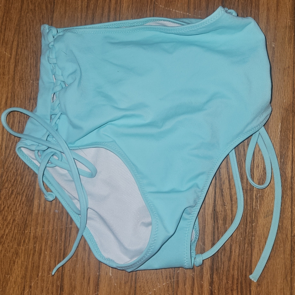 Victoria's Secret Aqua Bikini Set XS Stappy Bottoms & Removable Strapless Top - Picture 3 of 16